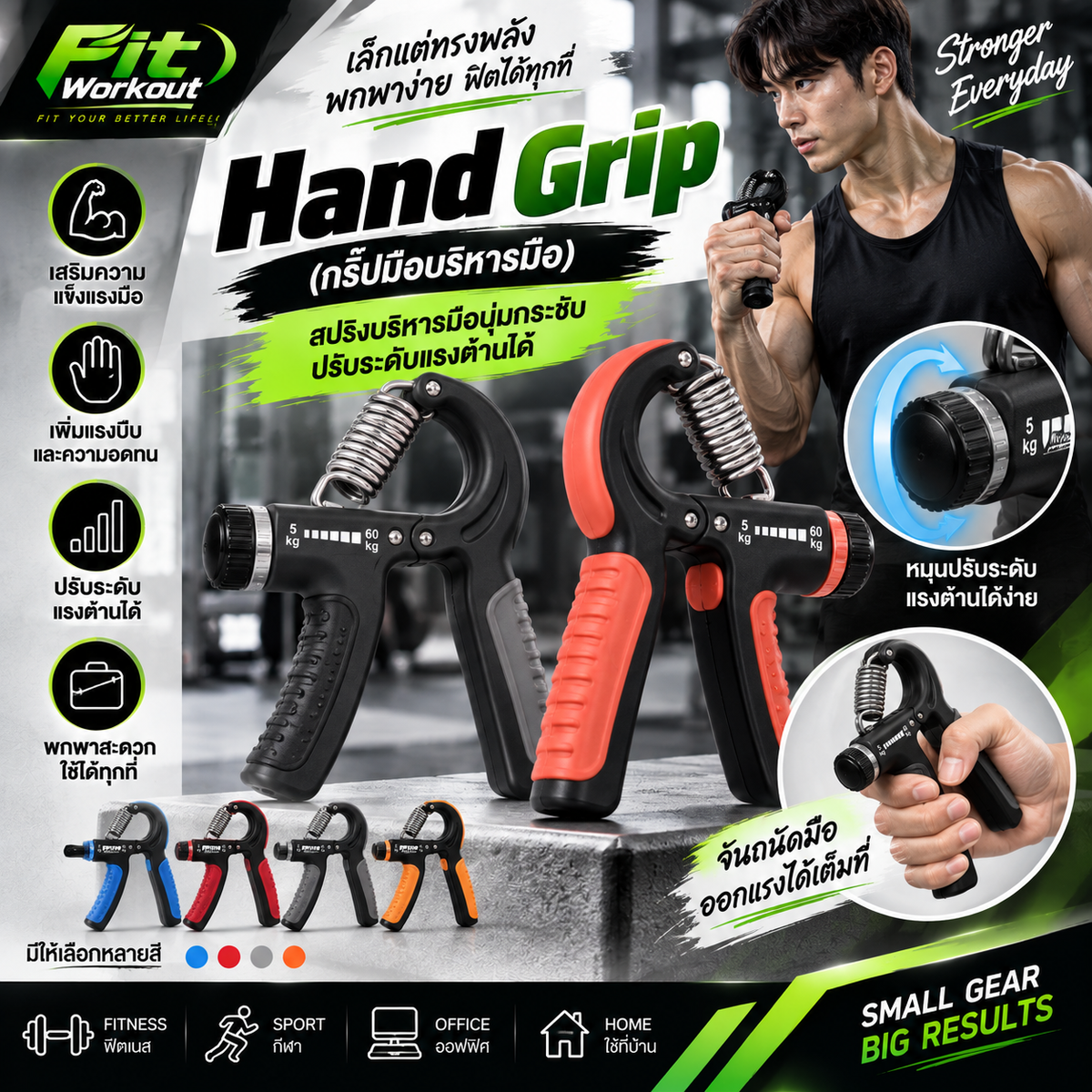 Hand Grip (กริ๊ปมือบริหารมือ) สปริงบริหารมือนุ่มกระชับ ปรับระดับแรงต้านได้